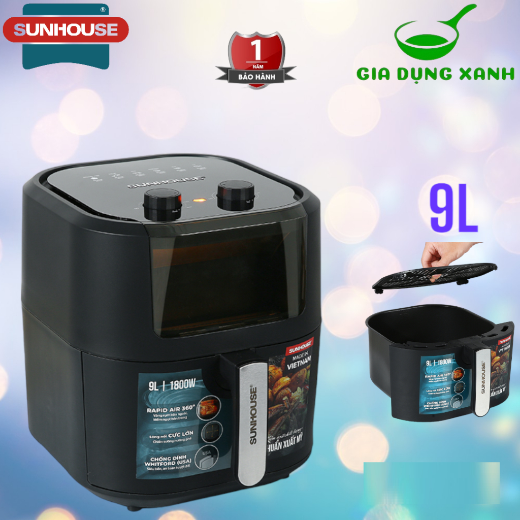 Nồi chiên không dầu Sunhouse SHD4037 9 lít - HÀNG CHÍNH HÃNG - BẢO HÀNH 1 NĂM
