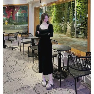 Đầm Body dáng dài thời trang nữ cổ vuông chất thun tăm gân mặc đi chơi