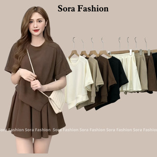 Set Bộ Nữ Bigsize Áo Vạt Nhọn Sora Fashion,Bộ Áo Kiểu Cộc Tay Kèm Quần Sooc Xoè Chất Liệu Thun Tăm Hàn 128