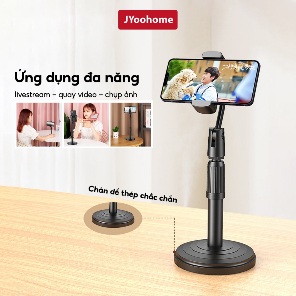 Giá Đỡ Điện Thoại Livestream Xem Phim Video JYoohome Đế Nặng, Đầu Xoay 360 Kẹp Điện Thoại Quay Phim