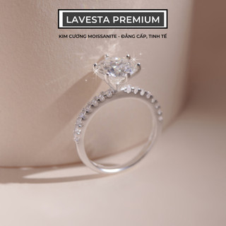 Nhẫn nữ kim cương Moissanite 7 ly, 8 ly kiểm định GRA, bạc xi bạch kim LAVESTA KC23 thanh lịch, sang trọng