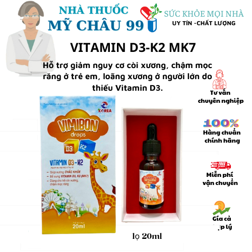 Vitamin D3K2-MK7 VIMIBON Drops Dạng Nhỏ Giọt Dễ Dùng, Giúp Bé Tăng Chiều Cao, Xương Chắc Khỏe Lọ 20ml