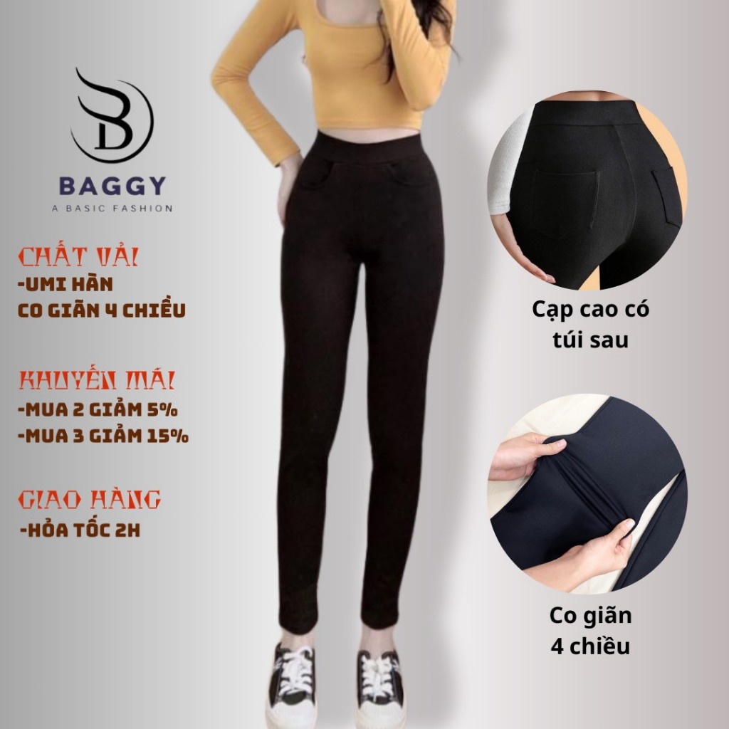 Quần legging nữ dài có túi sau cạp cao chất liệu umi co giãn 4 chiều WARM VNXK Ely fashion bao chất ELY261