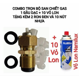 Combo bộ sang chiết gas mini _ gồm 1 đầu sạt + 10 vỏ lon mới / tặng kèm 10 nứt nhựa và 2 ron đen