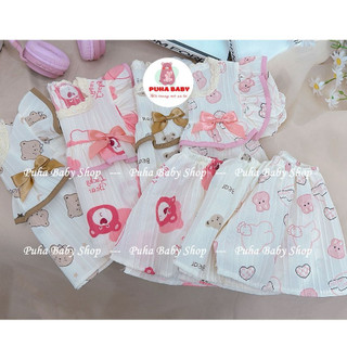 Bộ đũi mặc hè cho bé gái, Set đũi gân 2 nơ cho bé, Bộ đũi gân họa tiết siêu xinh cho bé gái, Set đũi cho bé mặc hè