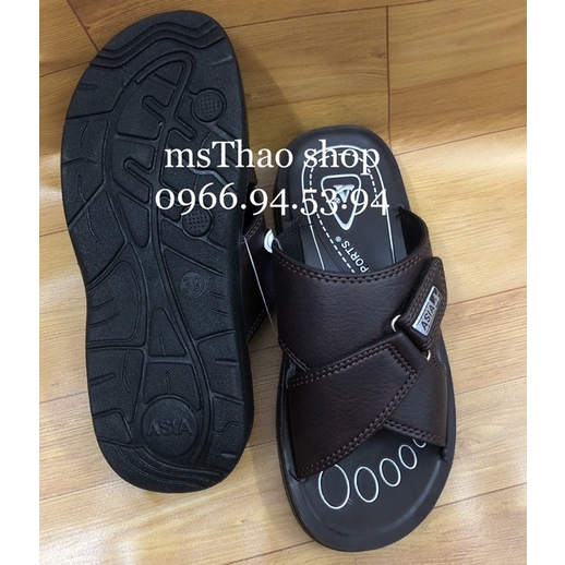 Dép da nam quai ngang DM63 NÂU đế PU đúc liền thời trang trung niên