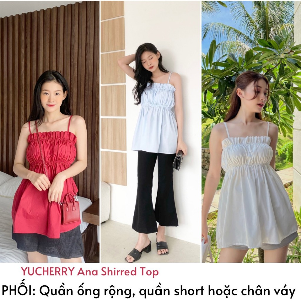 YU CHERRY | Áo dây nhún ngực bảng bự co dãn Ana Shirred Top YA426