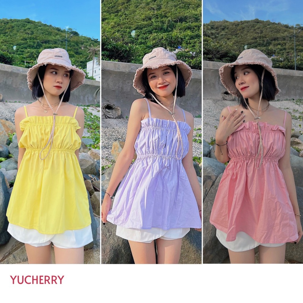 YU CHERRY | Áo dây nhún ngực bảng bự co dãn Ana Shirred Top YA426