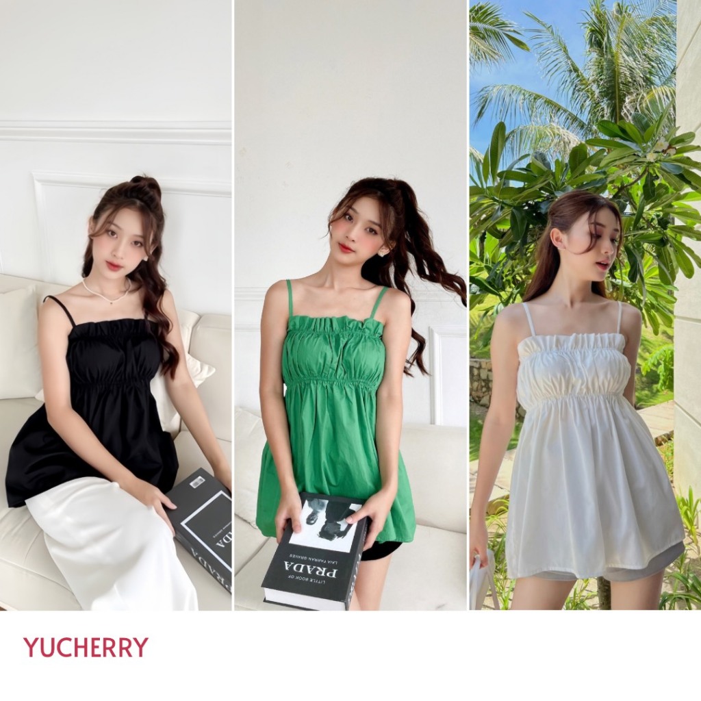 YU CHERRY | Áo dây nhún ngực bảng bự co dãn Ana Shirred Top YA426