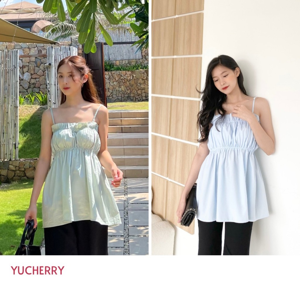 YU CHERRY | Áo dây nhún ngực bảng bự co dãn Ana Shirred Top YA426