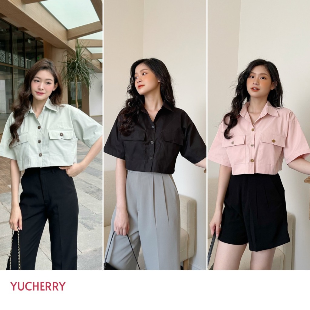 YU CHERRY | Áo nữ croptop có túi trước ngực sành điệu, có thể khoác như mini blazer, Pocket Mini Blazer YA423