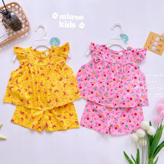 Bộ babydoll cánh tiên khuy cổ bé gái Miwoo xuất Nhật