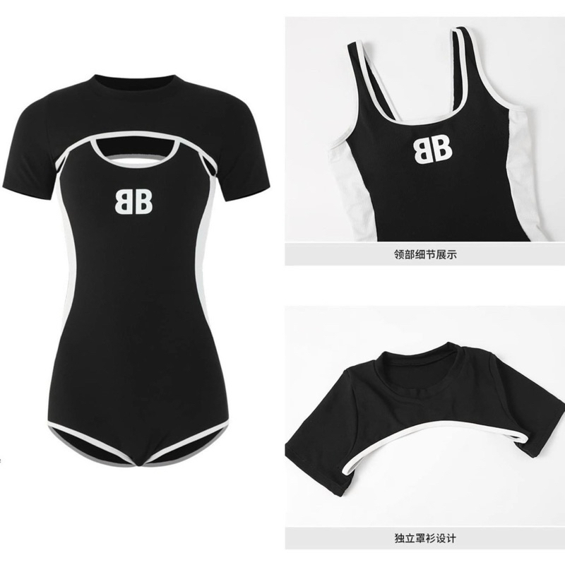 bikini đi biển 2 món liền thân ôm body phối áo tay ngắn y hình | BigBuy360 - bigbuy360.vn