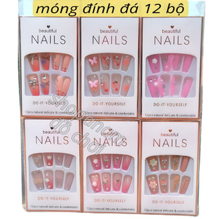 Khay 12 bộ móng đính đá loại đẹp , móng tay nhựa gắn đá loại đẹp cho người lớn