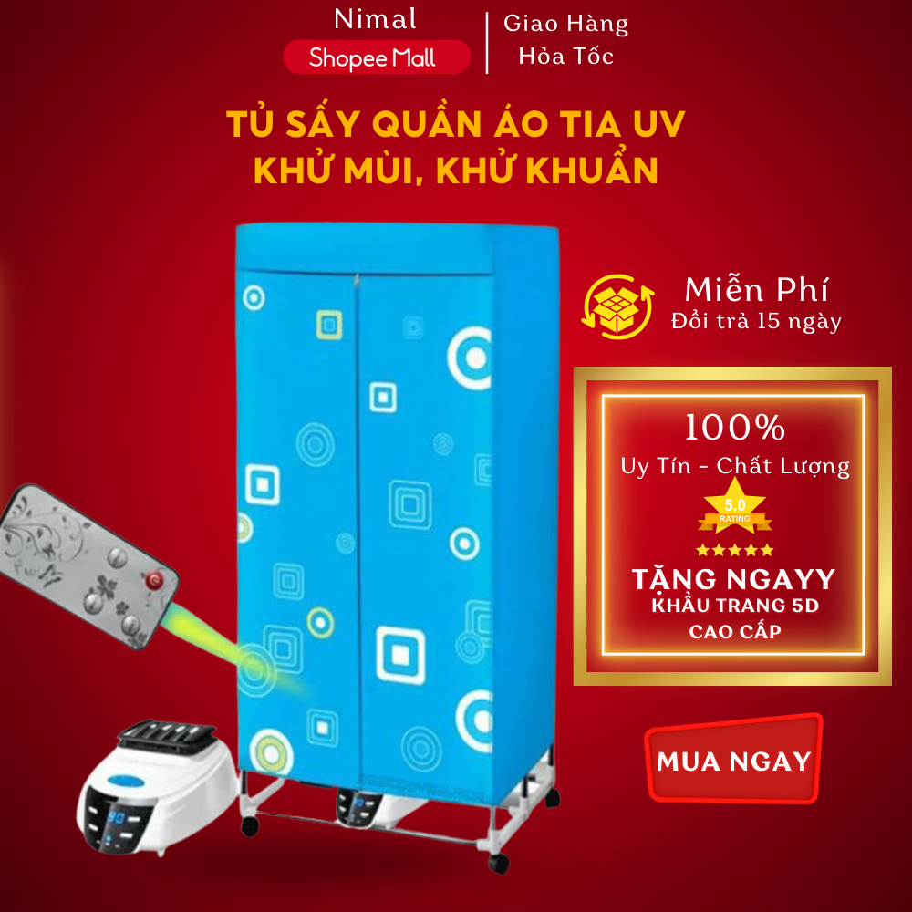 Tủ Sấy Quần Áo Khử Khuẩn Khô Nhanh Có Điều Khiển Bảo Hành 12 Tháng NIMAL STORE