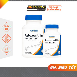 Viên uống Nutricost Astaxanthin 12mg, 60/120 Viên Softgels) - Đẹp da, ngừa lão hóa, bảo vê thị lực, tim mạch