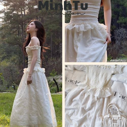 Sét Đầm Maxi Trễ Vai Dáng Dài, Váy Áo Croptop Trễ Vai Rớt Tay Bo Thun Thân Viền Xếp Ly Thiết Kế Đi Chơi Đi Tiệc Đi Biển