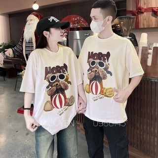 Áo thun GẤU BÓNG CHÀY nam nữ form rộng,thun cotton su 4 chiều co giãn tốt, thấm hút mồ hôi hiệu quả, áo đôi; nhóm
