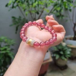 Vòng tay T.A dâu hồng mix lu thống ngọc size 8mm