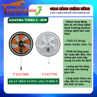 Quạt treo tường ASIA vina Turbo X, Công suất 80W VY627790-màu xám, VY627890-màu đen - Hàng chính hãng