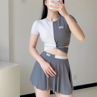 Đồ bơi nữ cộc tay váy xoè thắt eo, Bikini kín đáo mặc được 3 kiểu tôn dáng