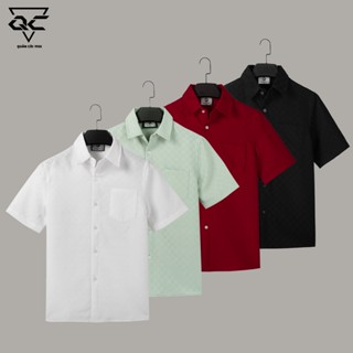 Áo sơ mi nam ngắn tay, cổ đức  cổi dệt chất vải cotton dệt  4 màu ,trắng ,bạc hà , đỏ ,đen Quân còi 1988 AT-171 Cổ bẻ Th