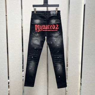 Quần Jean Nam DSQ Màu Khói Đậm Rách Xước Vẩy Sơn In Chữ Đỏ DSQUARED2 Sau Mông bản 4 Khuy