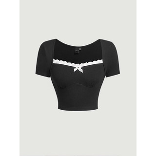 ✨Luminous - Áo thun croptop cổ vuông ren nơ cực xinh ✨