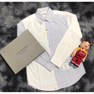 Áo sơ mi thom brown, sọc và trắng, vải oxford dày, phiên bản 2024