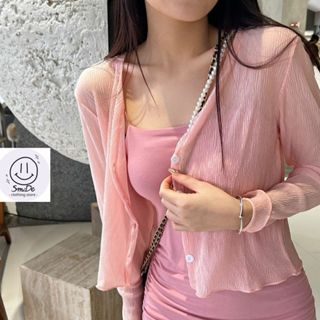Áo Khoác Cardigan Len Dệt Kim Mỏng, Áo Len Dáng Ôm Kiểu Lỡ Cổ V Tay Dài Thoáng Khí Dễ Phối Đồ Hàng Qccc Smide