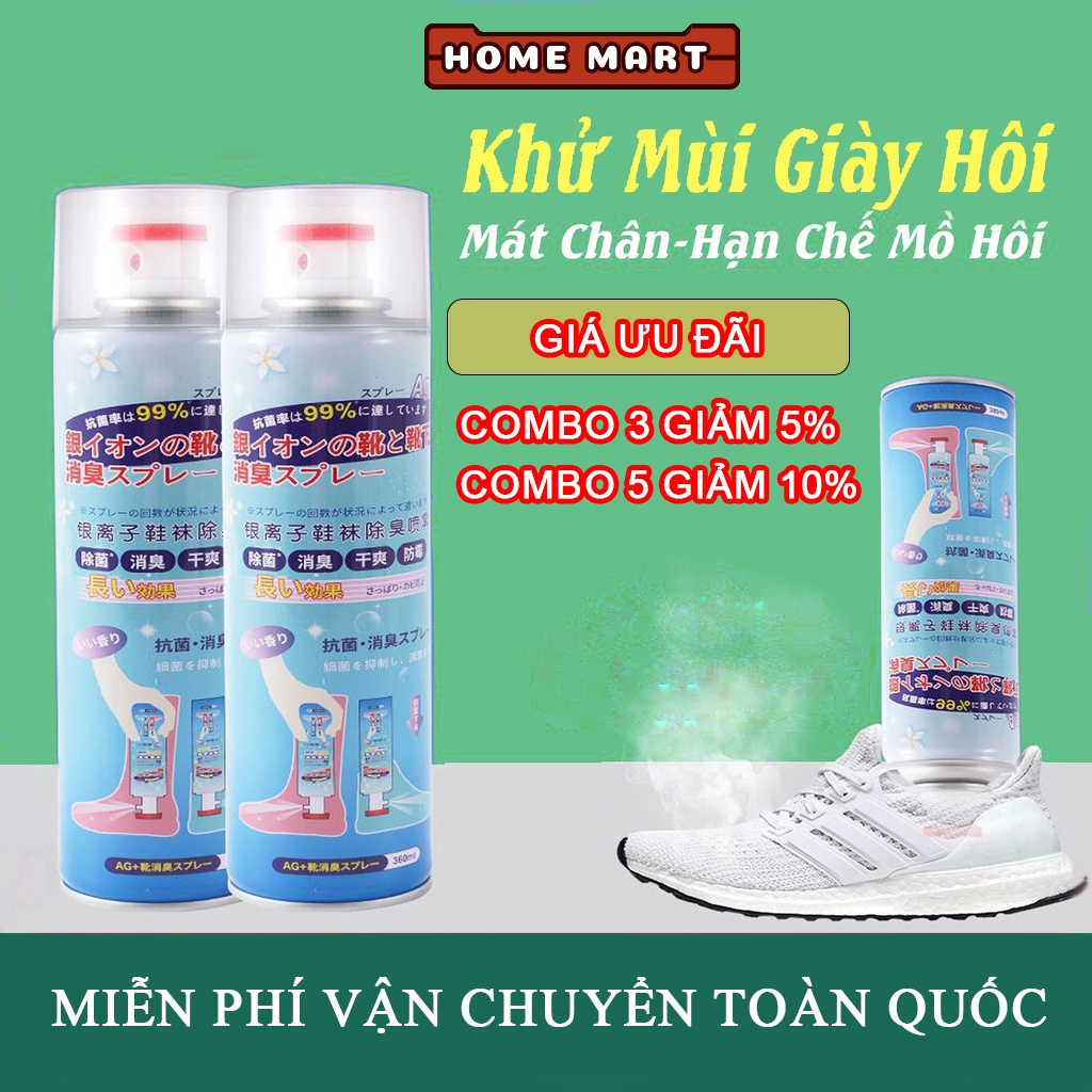 (Sỉ) Combo 5 Chai Xịt Khử Mùi Hôi Giày, Làm Thơm Giày, Hôi Chân Công Nghệ Nano Bạc Ehome Thể Tích 260ml