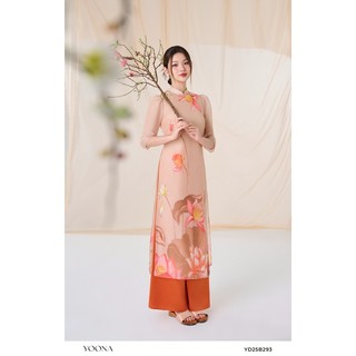 Bộ áo dài thiết kế tơ óng tay bồng nhẹ họa tiết in hoa sen YOONA - YD25S293
