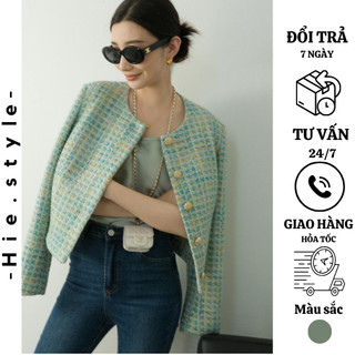 Áo dạ tweed có đệm vai kẻ xanh  Bridgerton group Douyin  2 lớp siêu đẹp hàng thiết kế