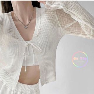 Áo Khoác Mỏng Kiểu, Áo Cardigan Khoác Nhẹ Cổ V Tay Dài Phối Cột Nơ Kiểu Ngực Siêu Xinh Phong Cách Tiểu Thư Mẫu Hot 2024