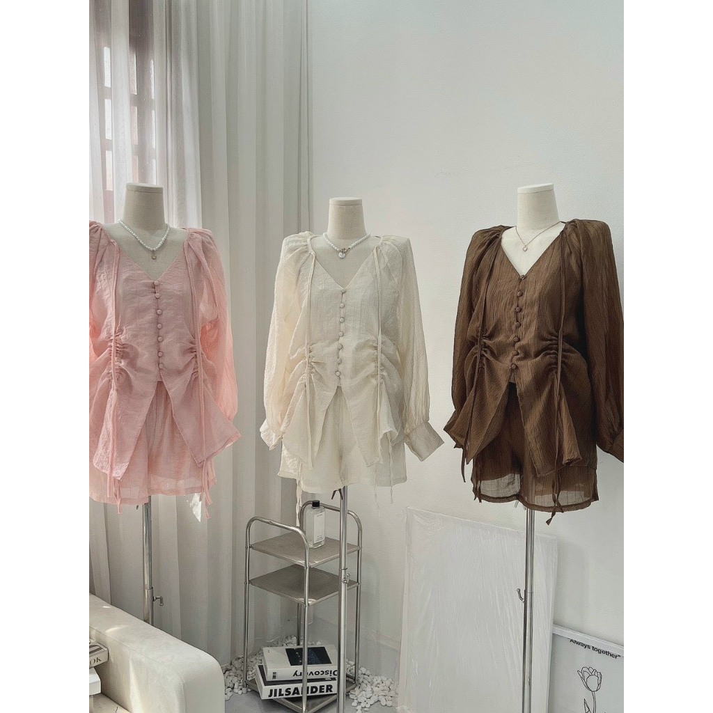 Set bộ đồ nữ đũi gân áo rúm eo cúc bọc phối quần váy xòe tiểu thư set bộ tiểu thư sang chảnh B340 SUTANO | BigBuy360 - bigbuy360.vn