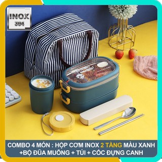 Hộp cơm giữ nhiệt 2 tầng -3 tầng, hai lớp tách biệt, ruột inox 304, vỏ lúa mạch,thiết kế sang trọng