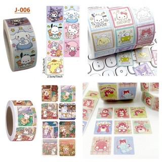 Cuộn 500 tem Sticker vuông Sanrio dễ thương - 2.5cm
