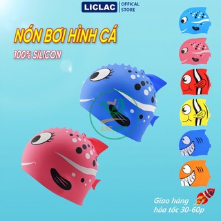 Nón bơi trẻ em Hình Con Cá chất liệu silicon mềm giúp bé thoải mái khi đeo, Mũ bơi chống nước cho bé trai, bé gái