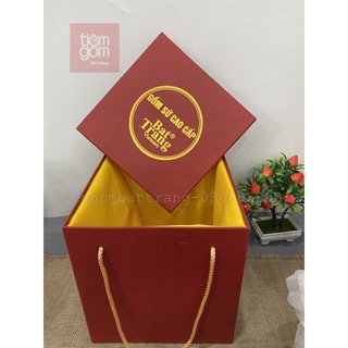 Hộp quà đựng bình hút lộc - hộp quà bình gốm sứ bát tràng - hộp si đỏ lót lụa vàng
