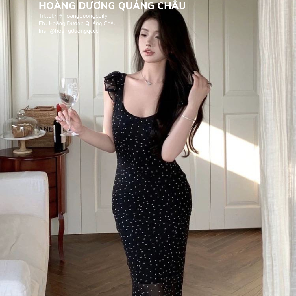 Đầm Dài Ôm Dáng Ôm Họa Tiết Chấm Bi Phong Cách Thời Trang Mùa Hè Cho Nữ