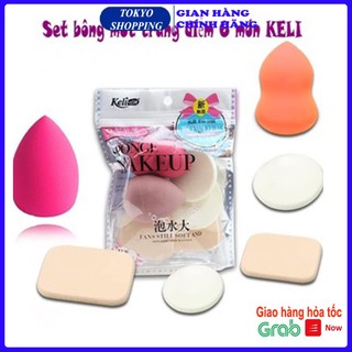 Bông mút trang điểm 6 món cao cấp Keli