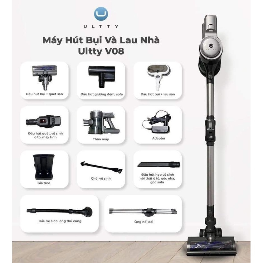 Máy Hút Bụi Lau Nhà Tự Động ULTTY V08 / SCW18, Nhập Đức, BH 24 Tháng, Mayphacaphe