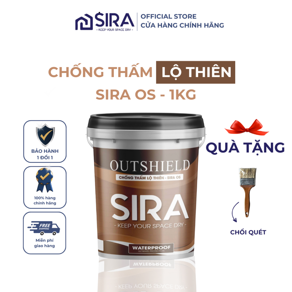 Sơn Chống Thấm Lộ Thiên SIRA - Chống Thấm Ngoài Trời, Tường Đứng, Sân Thượng, Chống Thấm Dột Hiệu Quả (1KG)