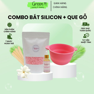 Combo Chén (Bát) Nấu Sáp Silicon , Sáp Wax Lông GREEN WAXING Cao Cấp , triệt lông toàn thân,Tặng Mỡ Trăn,Que Gỗ Phết Sáp