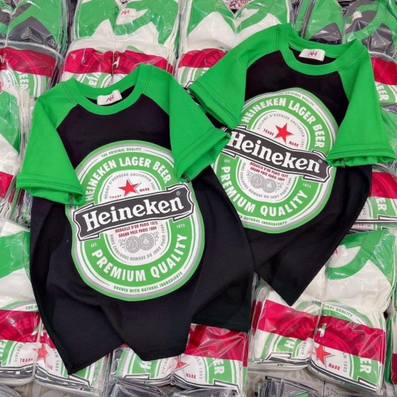 Áo phông form rộng tay lỡ unisex chất cotton nam nữ free size -- hình chai bia Heineken