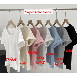 Áo thun cotton body cổ chữ U dáng ôm cho nữ