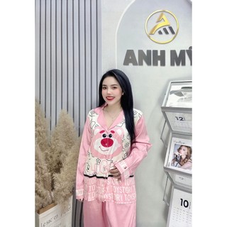 Đồ bộ lụa xước pijama mặc nhà anh mỹ đồ ngủ nữ bigsize tay dài quần dài 60-75kg sp0045
