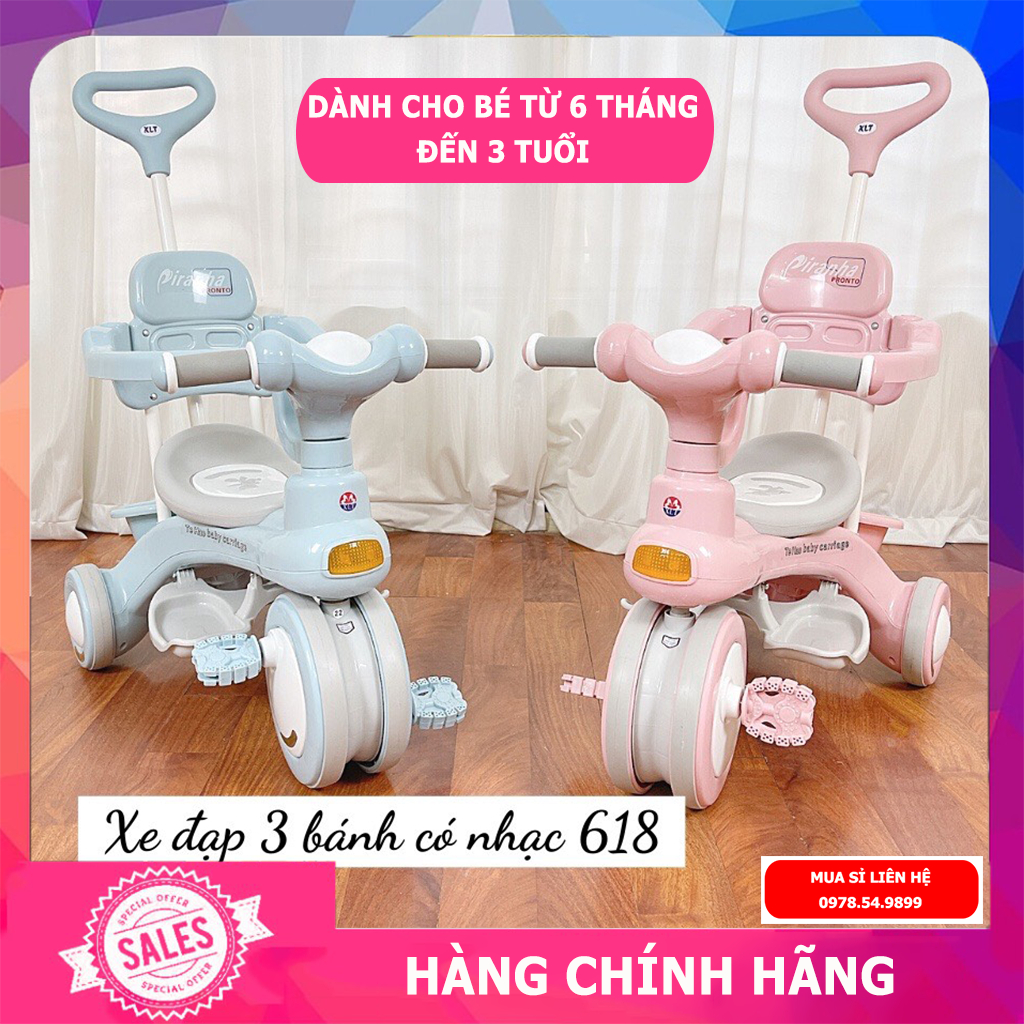 Xe đạp ba bánh cho bé từ 1 đến 3 tuổi có cần đẩy phát nhạc sinh động