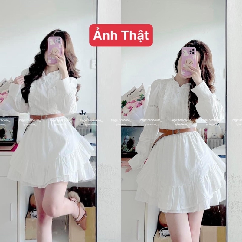 Váy Nữ, Váy Thô Ren Trắng Kèm Đai Dáng Xoè Có Lót phong Cách Tiểu Thư Siêu Xinh | BigBuy360 - bigbuy360.vn
