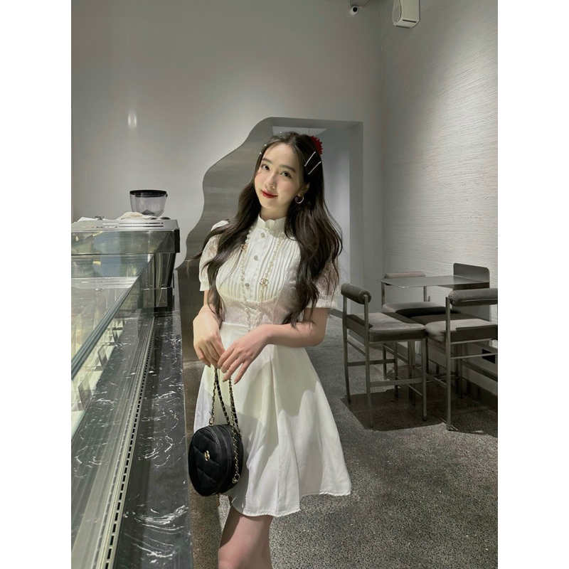váy phối cổ ren tiểu thư 25144